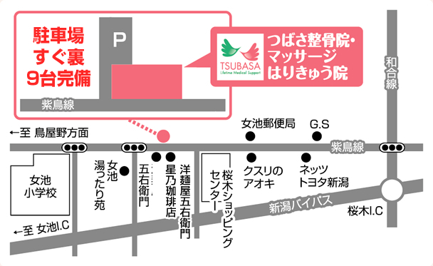 新潟市中央区 つばさ整骨院・整体院のイラストマップ