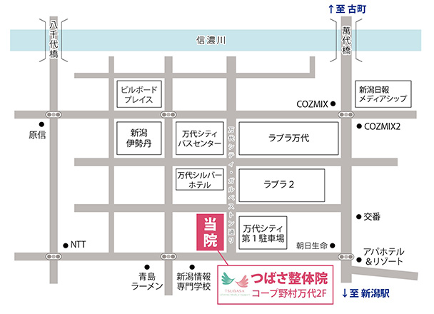 新潟市中央区 つばさ整骨院・整体院 万代院のイラストマップ