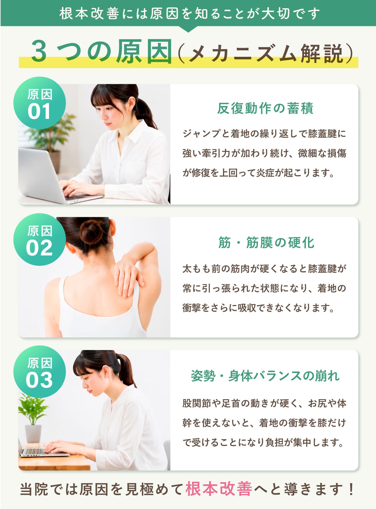 ジャンパー膝（膝蓋腱炎）の3つの原因｜根本改善には原因を知ることが大切｜新潟市中央区 つばさ整骨院・整体院